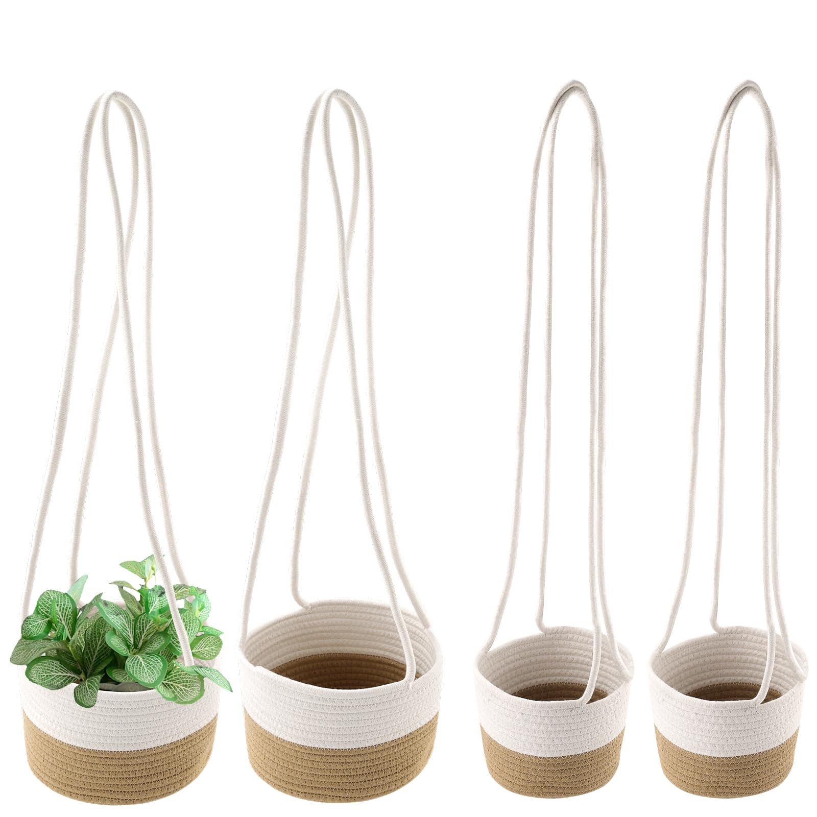 Підвісні кошики для рослин Набір із 4 шт. 2 розміри Бавовняна мотузка Boho, фото №1
