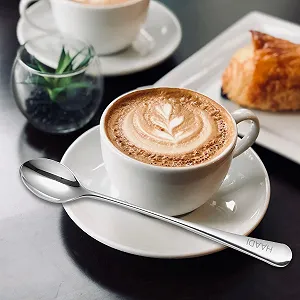 Ложка для лате набір з 4 довгими ручками з нержавіючої сталі для коктейлів, кави, еспресо, гарячих напоїв, шоколаду, десертів та морозива synthetic.ua - Фото 1