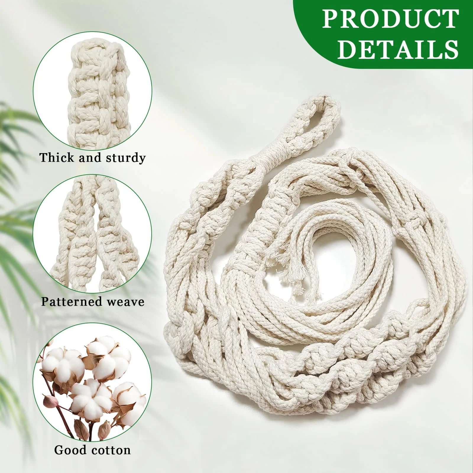 Підвісне макраме-кашпо для рослин Бавовна Бежевий з китицями та гачками, фото №2 Підвісне макраме-кашпо для рослин Бавовна Бежевий з китицями та гачками, фото №2