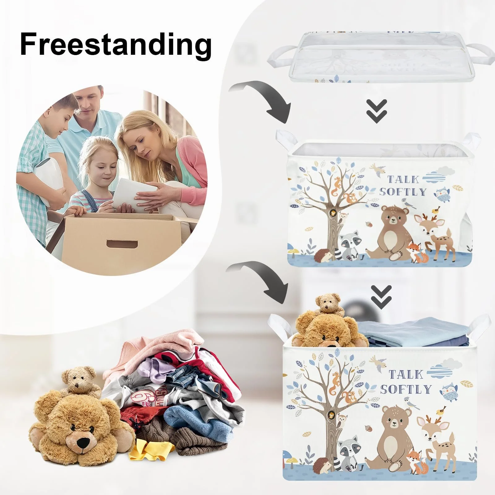 Корзина для игрушек Детская HUUMONSS Лис Медведь для мальчиков девочек Большая Белый 36 л, фото №3 Корзина для игрушек Детская HUUMONSS Лис Медведь для мальчиков девочек Большая Белый 36 л, фото №3