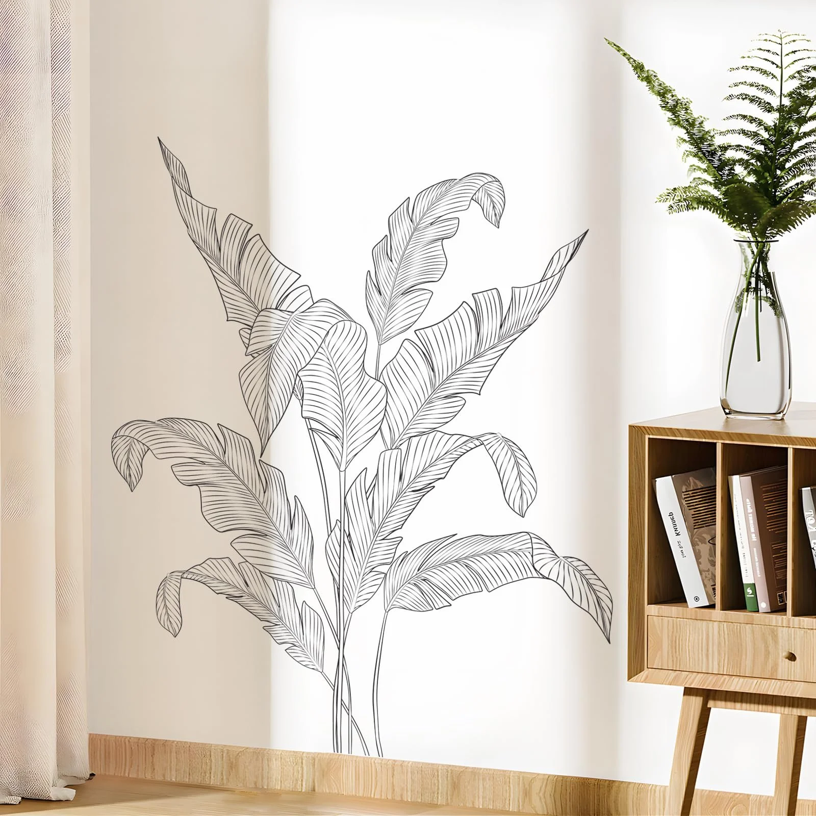 Наклейка на стіну Supzone Tropical Plants Palm Leaves 82 x 97 см Чорна, фото №1