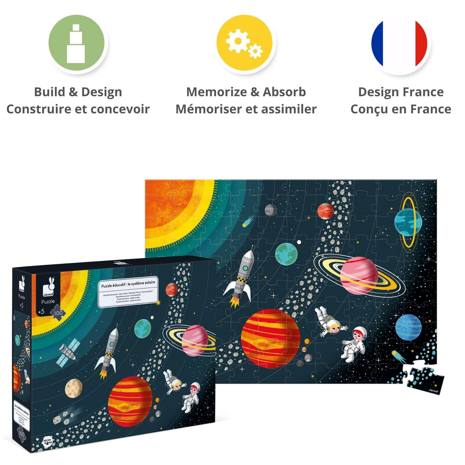 Пазл Janod Solar System обучающий 100 элементов Белый J02678, фото №5 Пазл Janod Solar System обучающий 100 элементов Белый J02678, фото №5