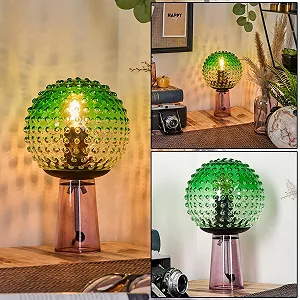 Настільна лампа HOFSTEIN Maiorca скло/метал Ø 16.5 см E27 Зелений/Прозорий/Пурпуровий/Чорний synthetic.ua - Фото 1