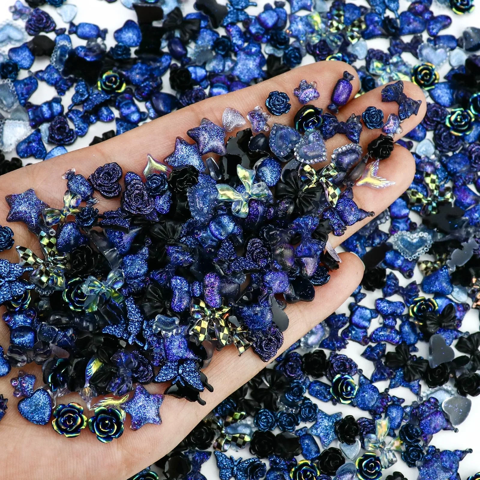 3D Украшения для ногтей Сердце Звезда Бантик Цветок Медведь Черные украшения для акриловых ногтей Каваи Y2K для маникюра Изготовление ювелирных изделий 320 шт, фото №2