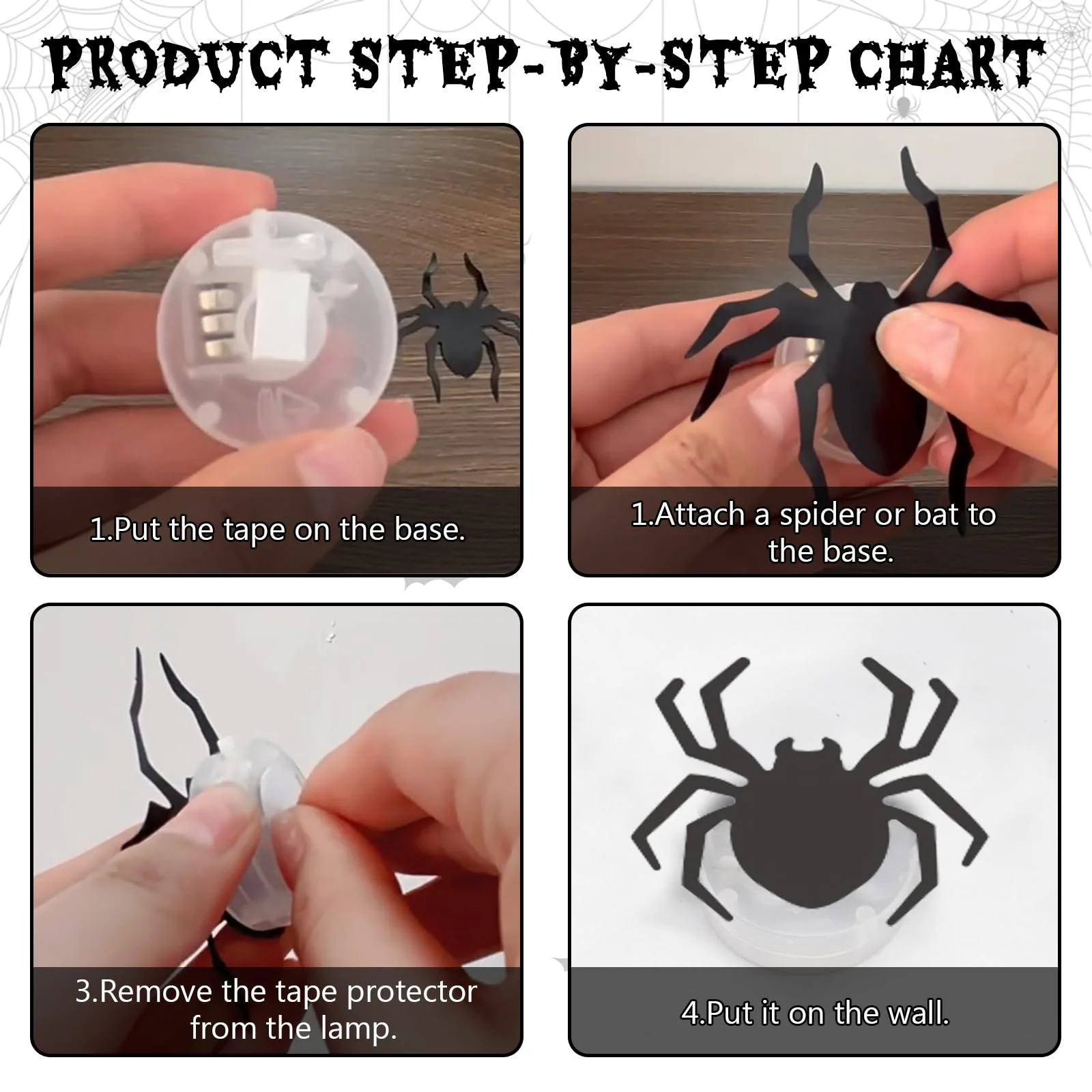 Набір декору на Хелловін 30 шт. 3D LED кажани павуки наклейки Готичний стиль, фото №4