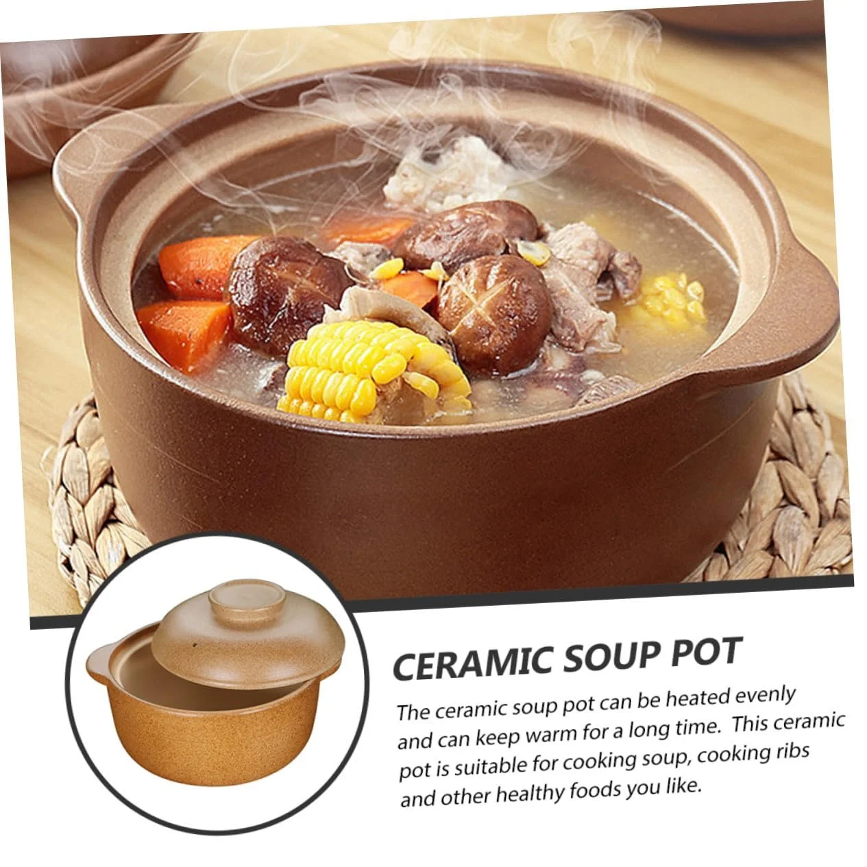 Кастрюля керамическая 1,6 л с ручками энергосберегающая для супа и тушения, фото №6