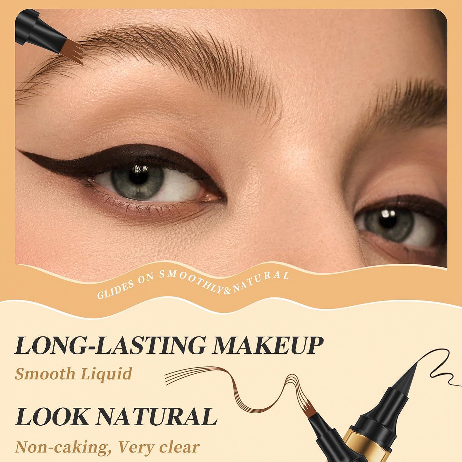Олівець для брів 2-в-1 Double Head 4 Fork Tip Eyeliner Водостійкий Dark Brown, фото №7