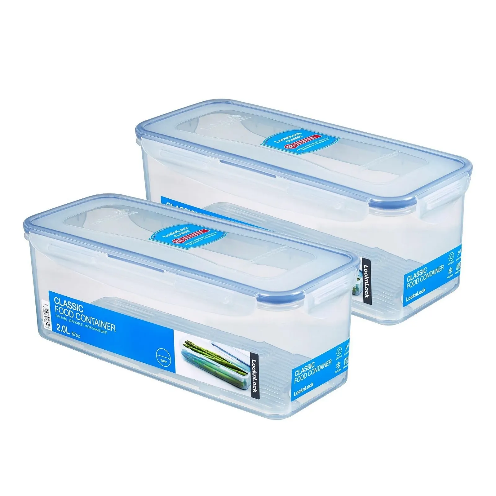 Набір ємностей для зберігання LocknLock HPL844 2 шт. 2 L 278 x 115 x 103 mm з дренажною решіткою, фото №1 Набір ємностей для зберігання LocknLock HPL844 2 шт. 2 L 278 x 115 x 103 mm з дренажною решіткою, фото №1