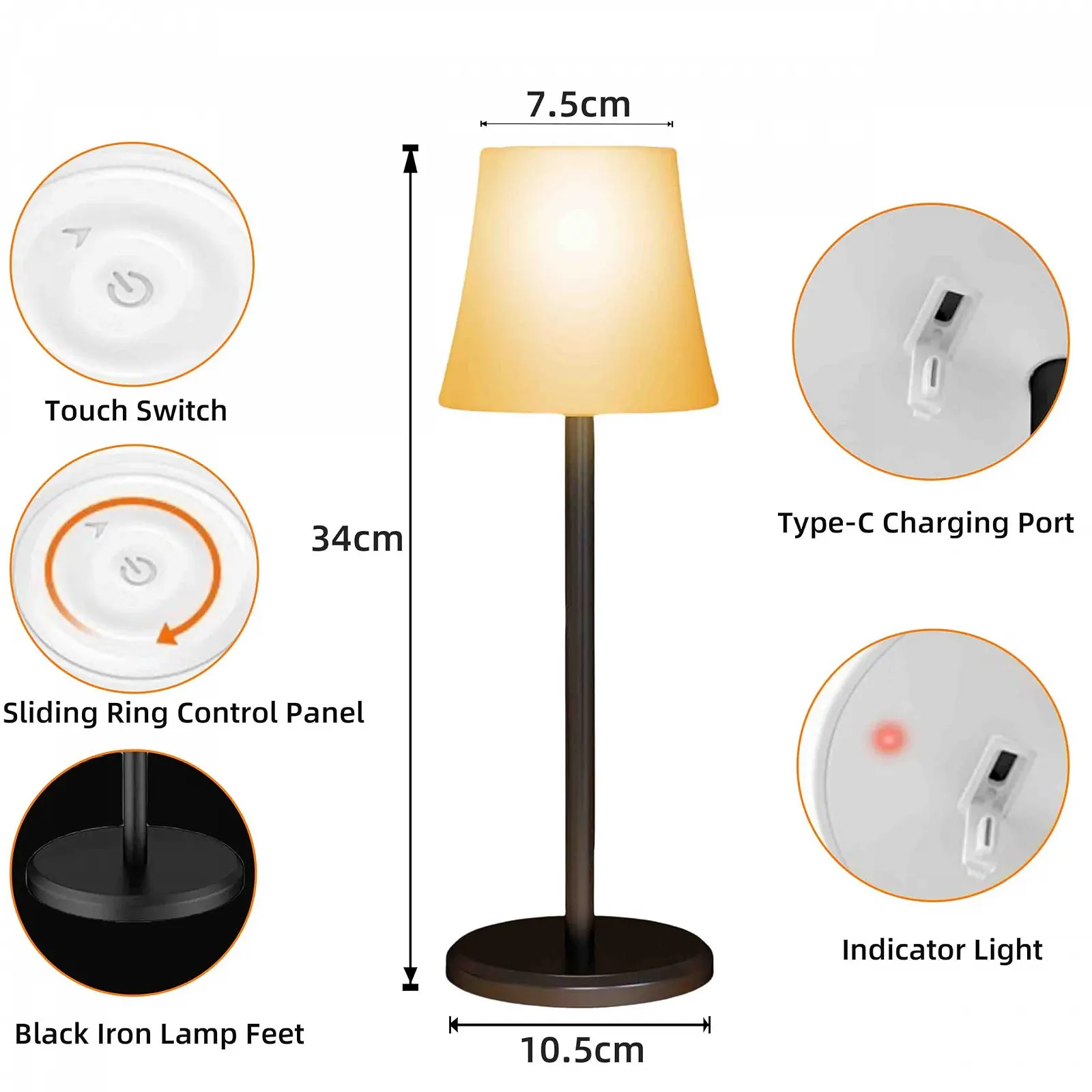 Настільна лампа Kimuwote LED Бездротова Акумуляторна Набір із 2 шт. 3 колірні режими + RGB Сенсорна IP54 Чорна, фото №2