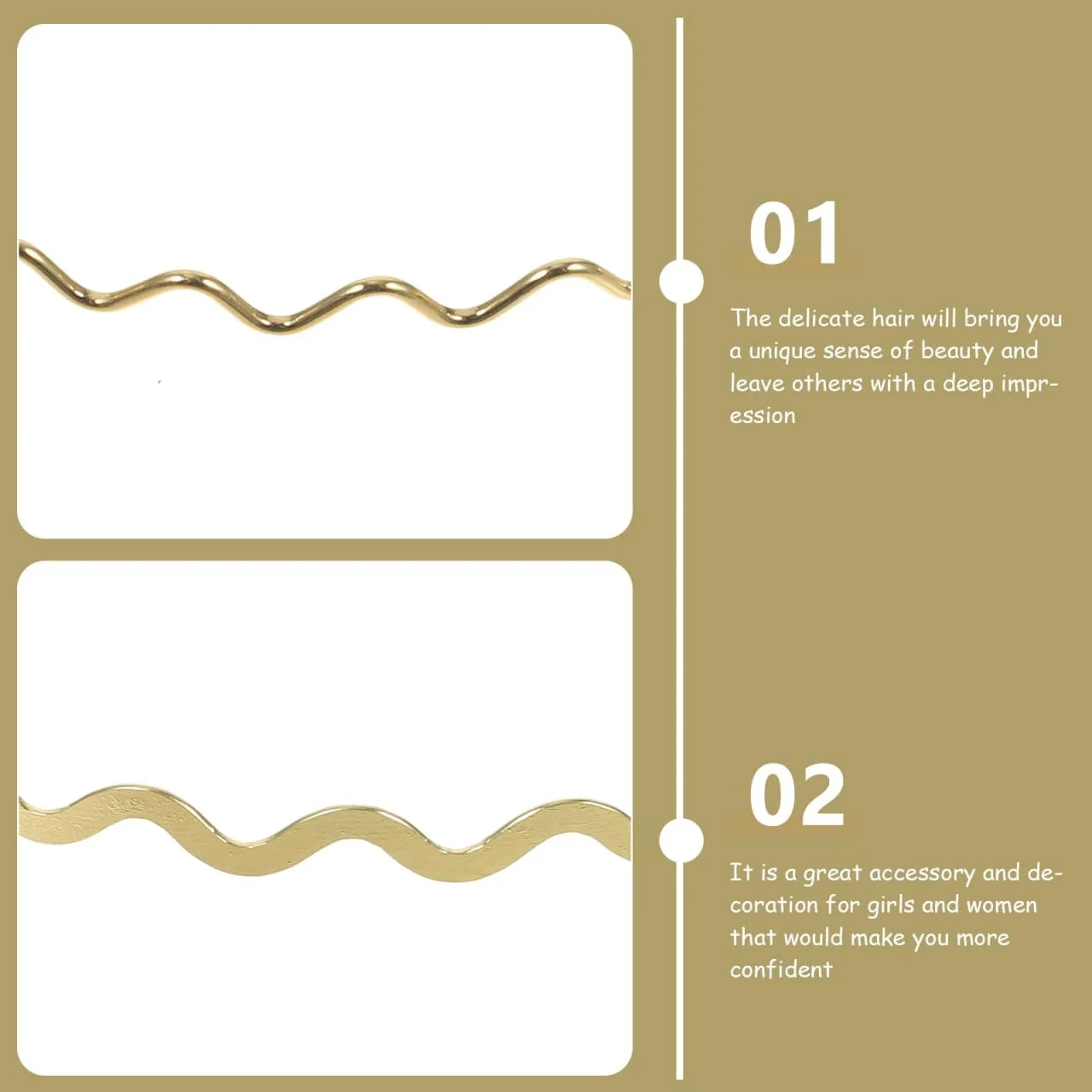 Металевий хвилястий обруч Lurrose 3 шт, тонкі обручі, золотий, фото №5