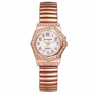 Женские часы Эластичные Luminous Watch Glitter Zirconia Diamond Аналоговые Кварцевые Наручные Часы Женские Нержавеющая Сталь Эластичный Браслет Повседневные Часы с Ремешком-Пулером и Люминесцентными Стрелками JewelryWe - Фото 1