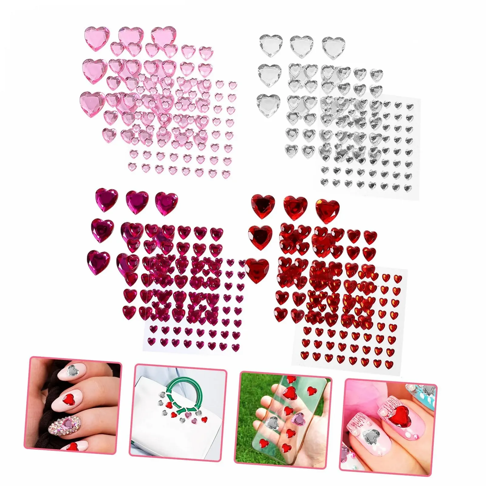 Наклейки в форме сердца со стразами 12 листов, драгоценные камни для лица, самоклеящиеся стразы, акриловые в форме сердца, фото №2