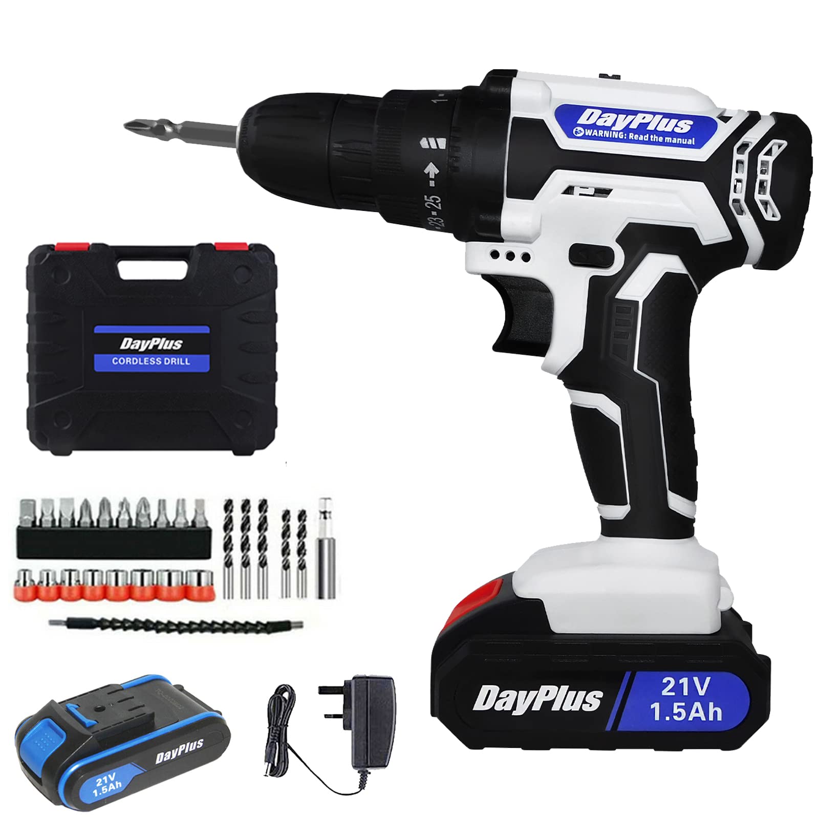 Дриль Шурупокрут акумуляторний 45 Nm 21V 2 × 1,5 Ah Li-Ion Білий, фото №1