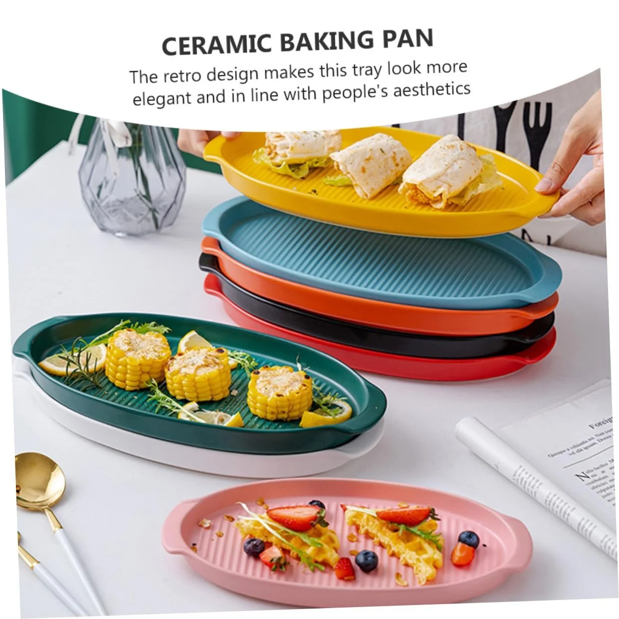 Форма для запікання SECFOU керамічна овальна з ручками термостійка темно-зелена, фото №4