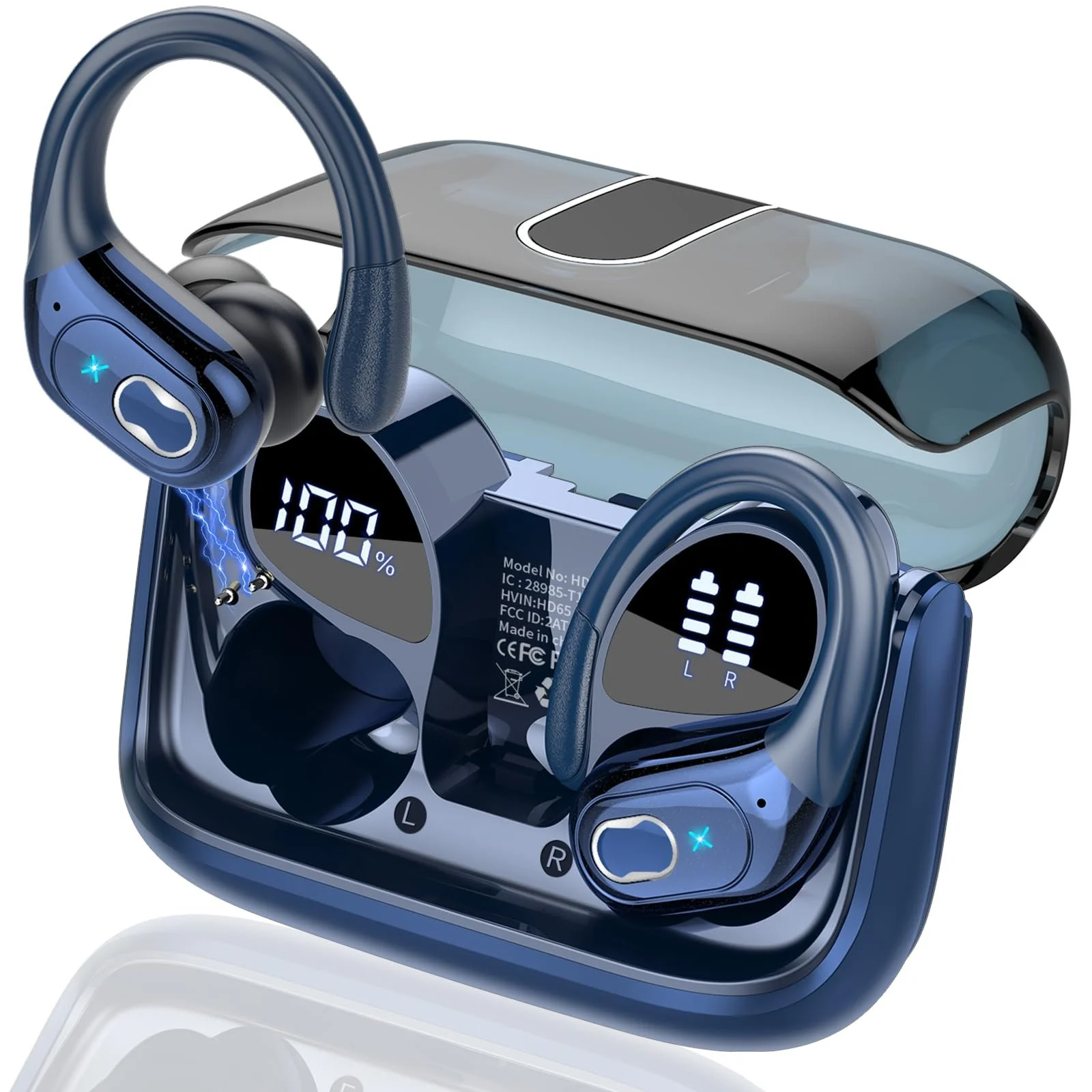 Наушники Переводчик AI, 75 часов работы, с микрофоном, Синий, фото №1