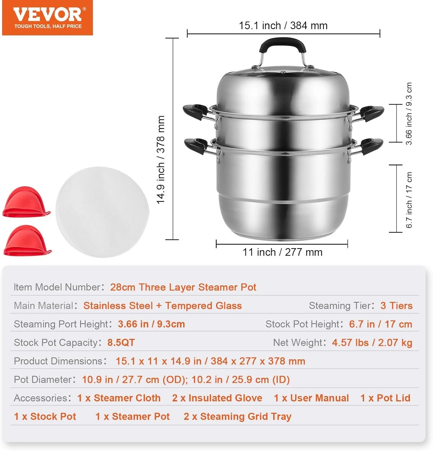 Кастрюля-пароварка VEVOR ZG-T28 Серая, фото №7