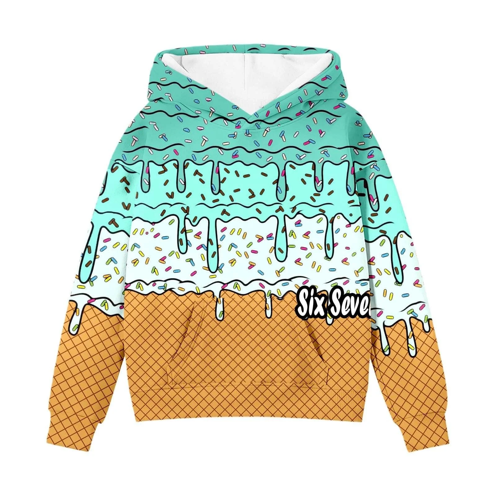 Худі з принтом морозива, м'який флісовий пуловер з довгими рукавами, фото №4