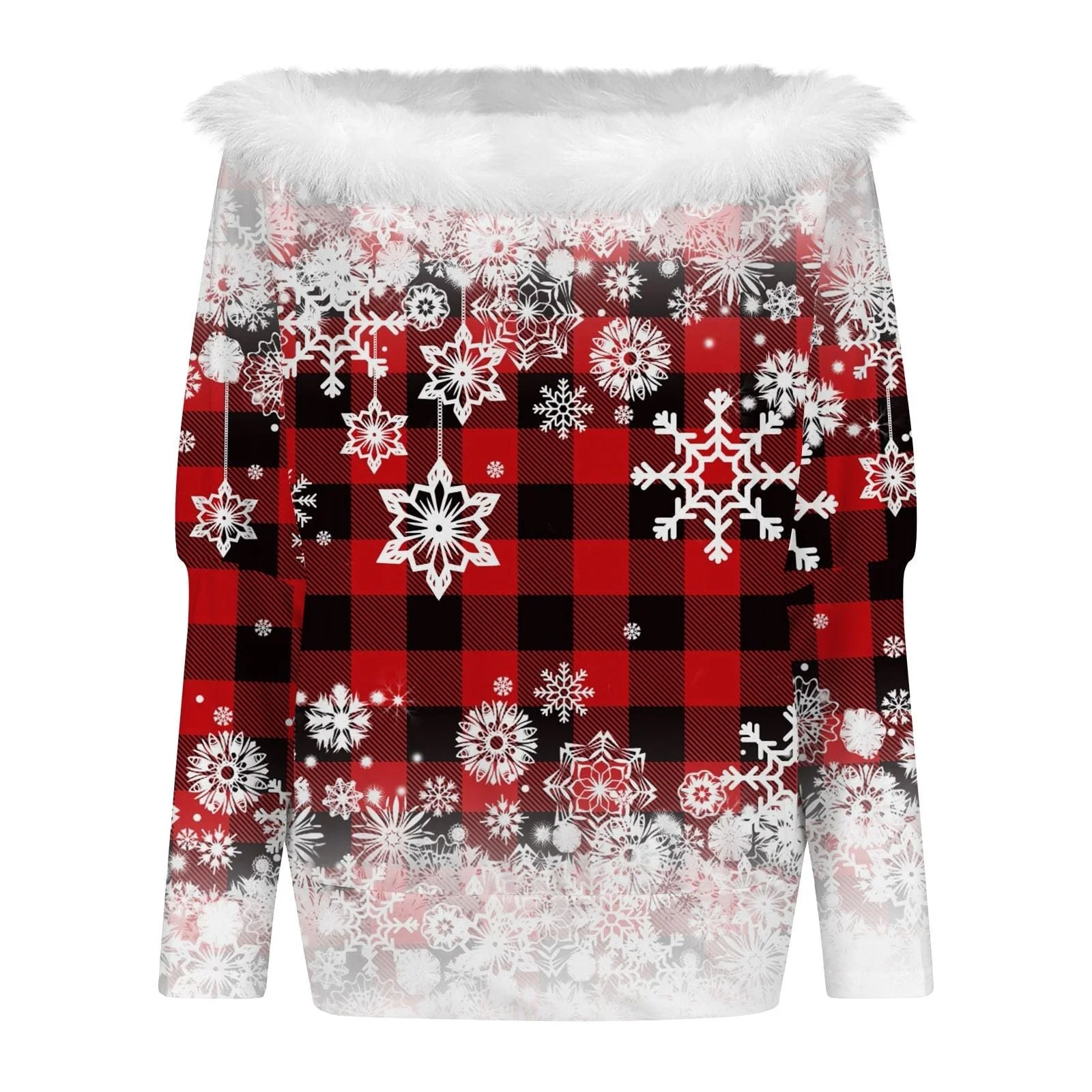 Женская толстовка с открытыми плечами, длинными рукавами, большого размера, с милым принтом елки и снежинок, фото №2