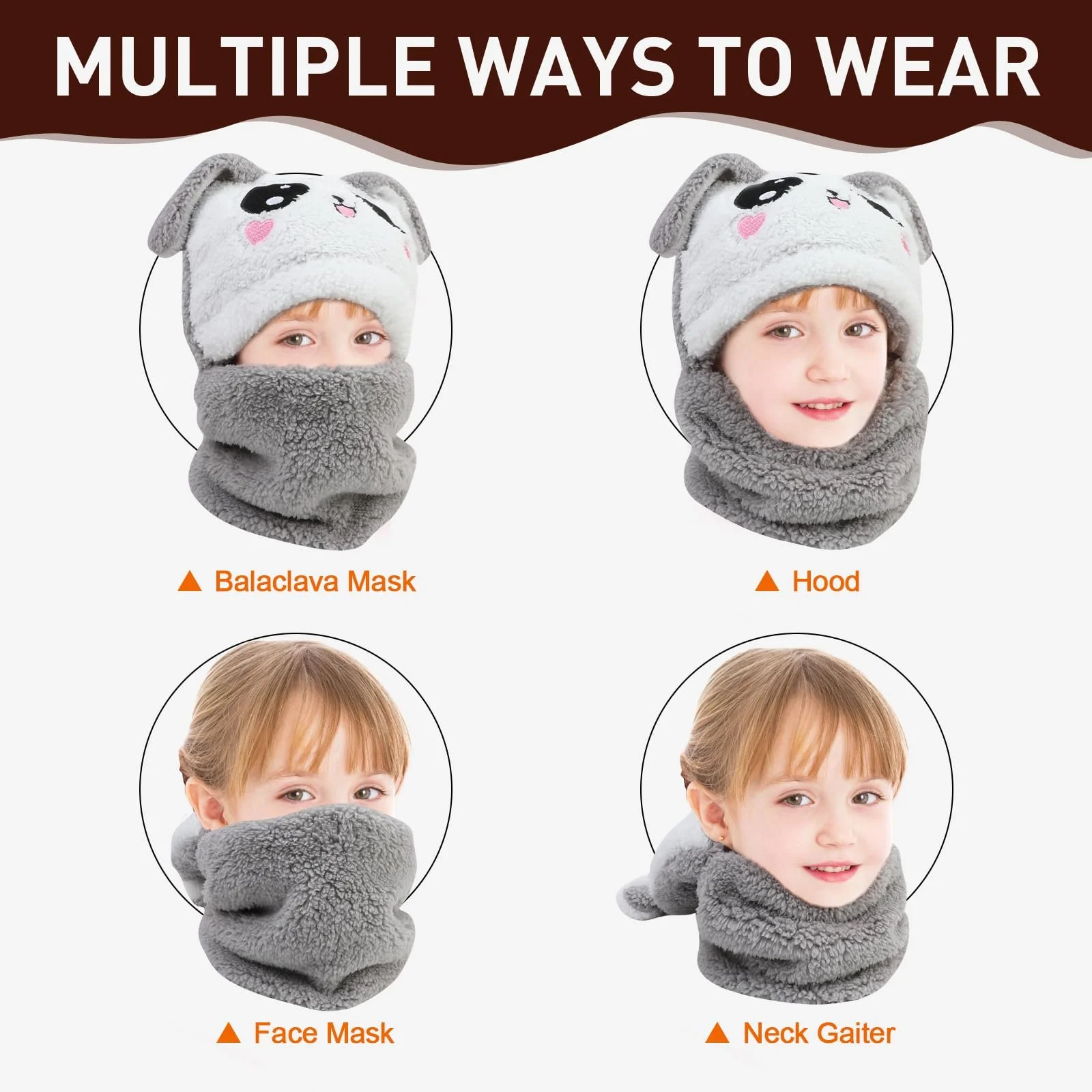 Дитяча зимова флісова термошапка-балаклава AYPOW для дітей, фото №5