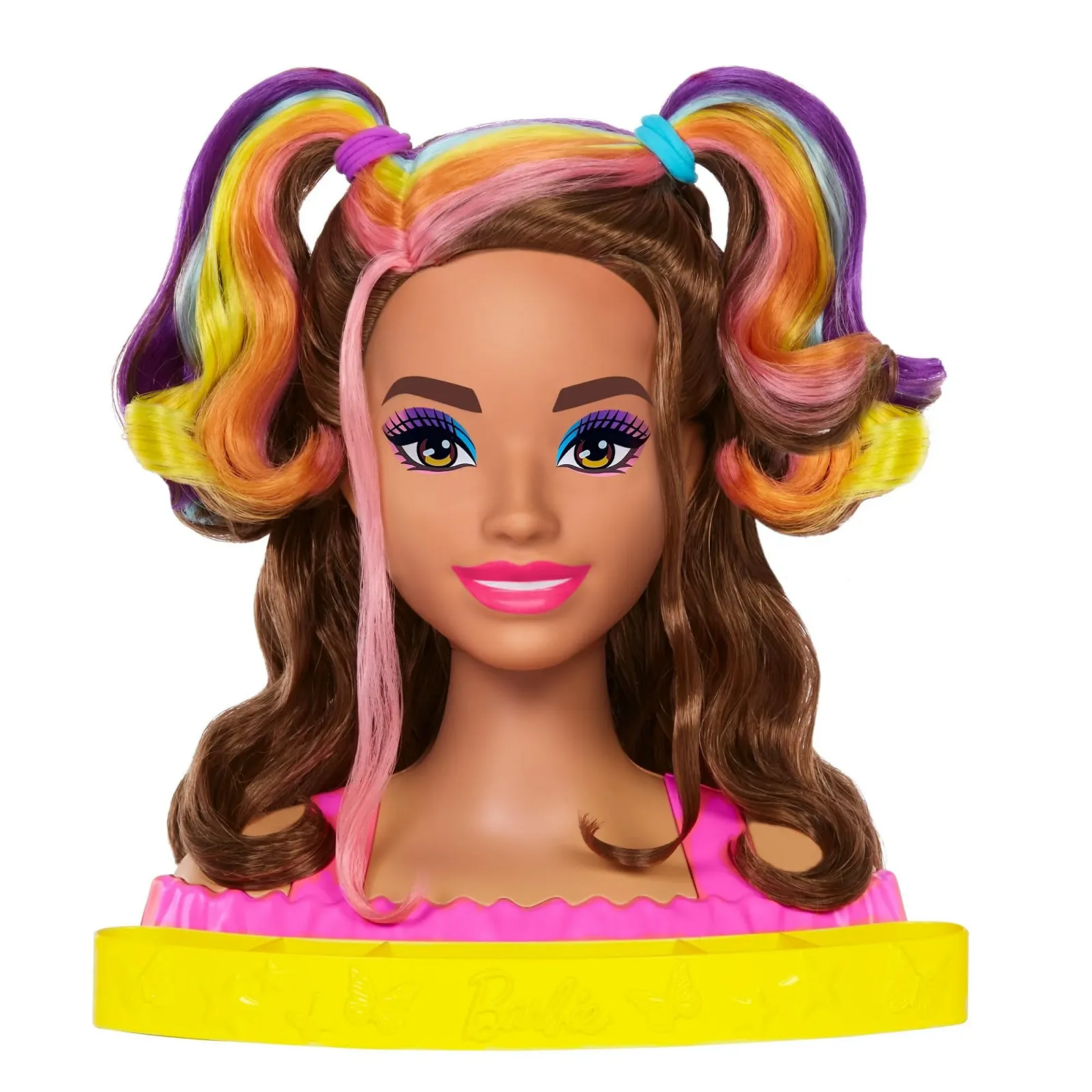 Кукла Barbie HMD80 Deluxe Styling Head Totally Hair Wavy Brown Neon Rainbow Hair Doll Head for Hair Styling Colour Reveal Accessories, фото №1