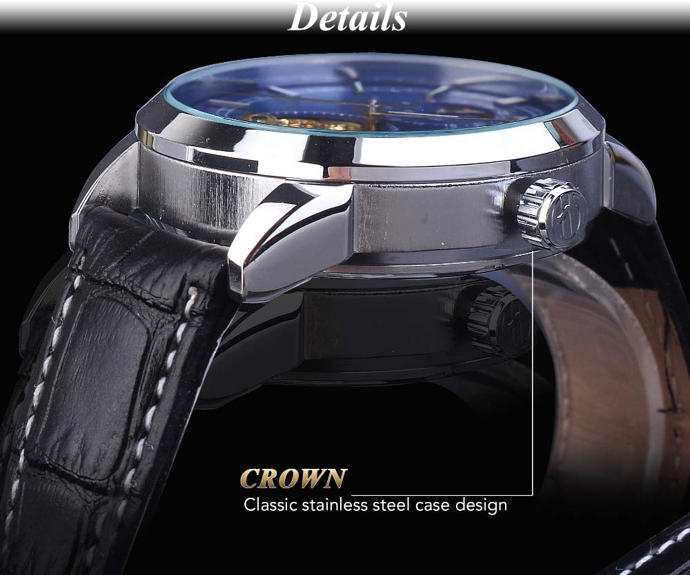 Чоловічий годинник BOLYTE Antique Автоматичний 24 години Сонце і Місяць Підциферблат Механічний Скелетон з шкіряним ремінцем, фото №5