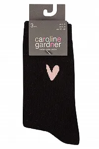 Шкарпетки Caroline Gardner, 3 пари, з візерунком, бавовняні, серце чорного кольору synthetic.ua - Фото 1