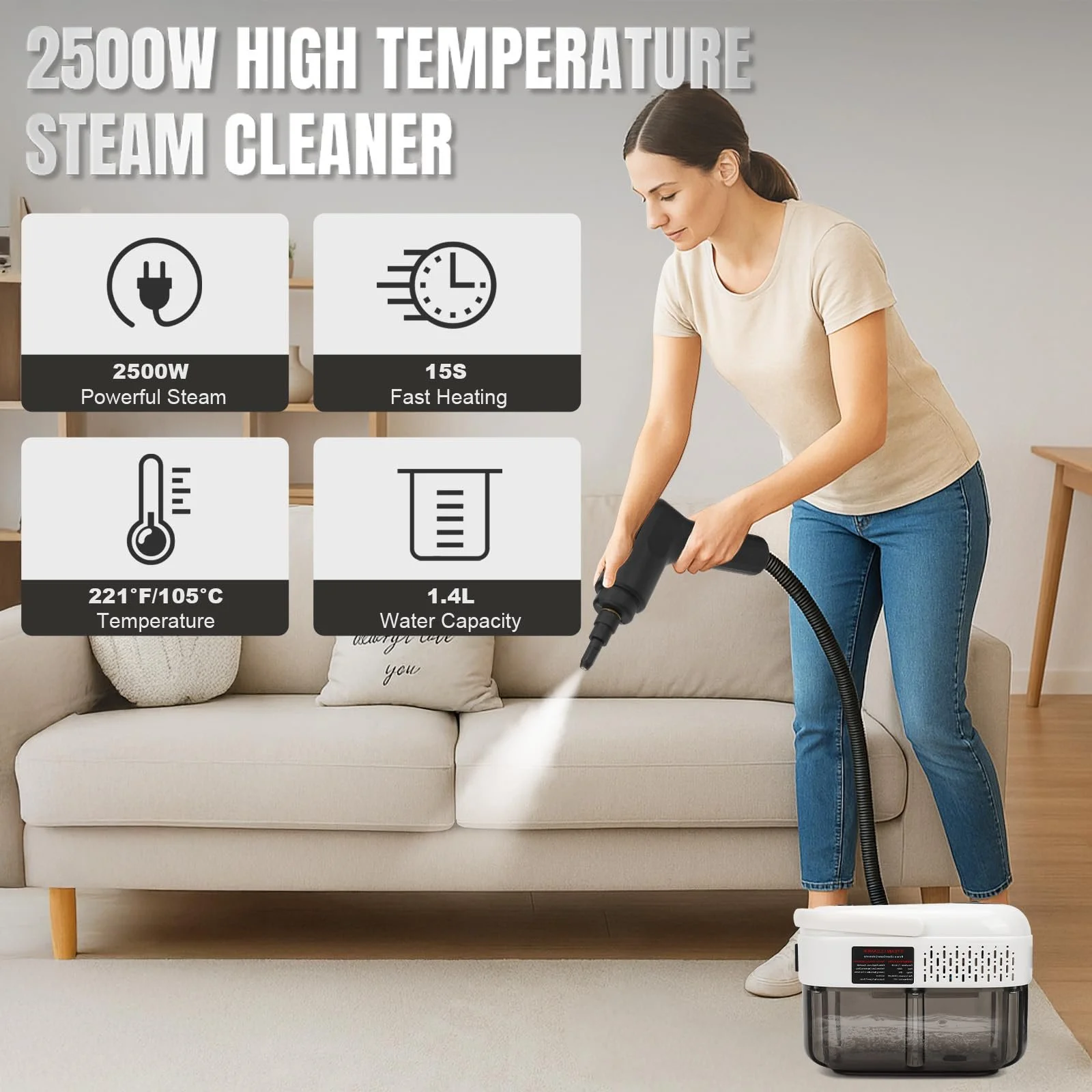 Ручний пароочисник для шпалер 2500 Вт 1.4 л 105 °C 3 бар, фото №3 Ручний пароочисник для шпалер 2500 Вт 1.4 л 105 °C 3 бар, фото №3