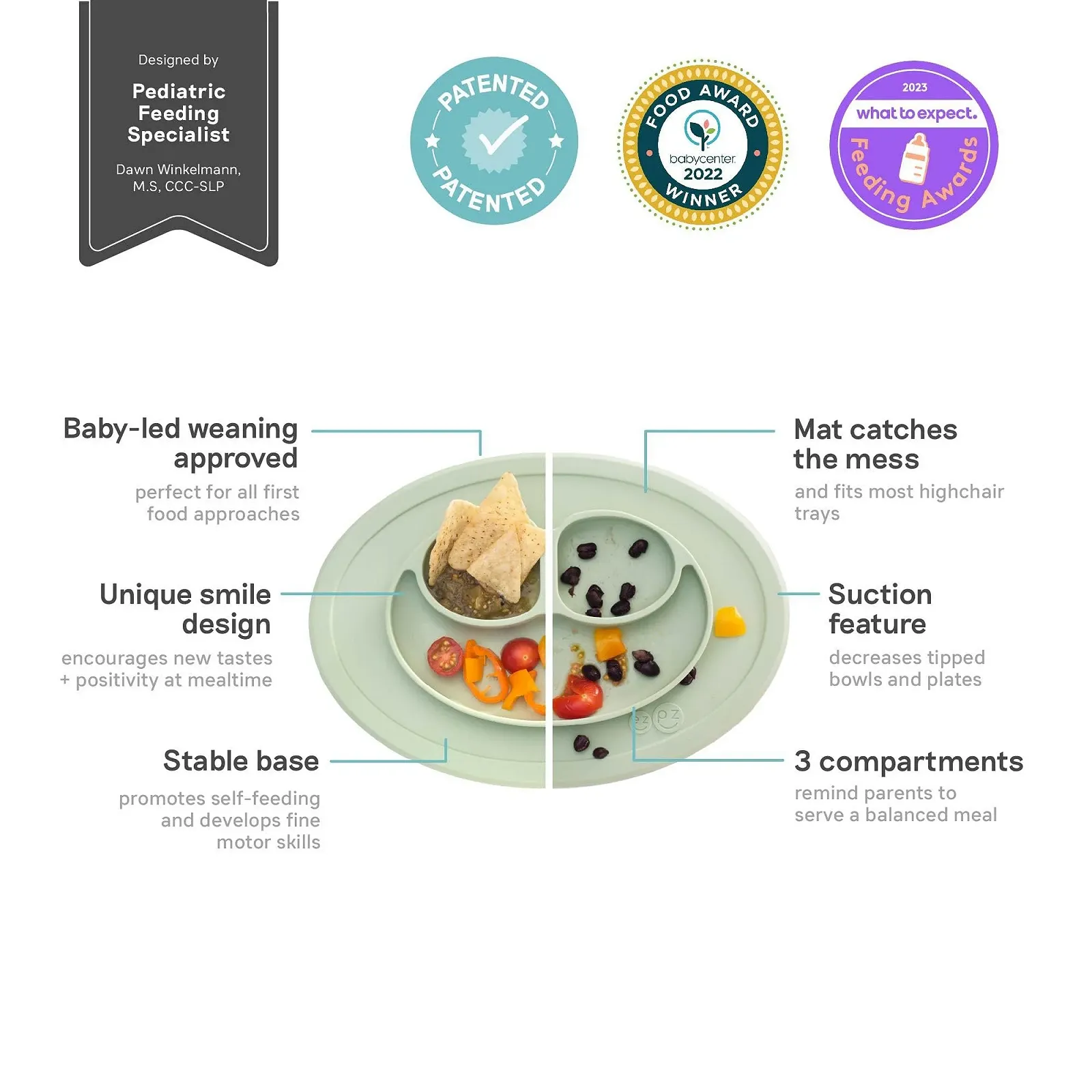 Тарілка ezpz Mini Mat Силіконова Green, фото №2