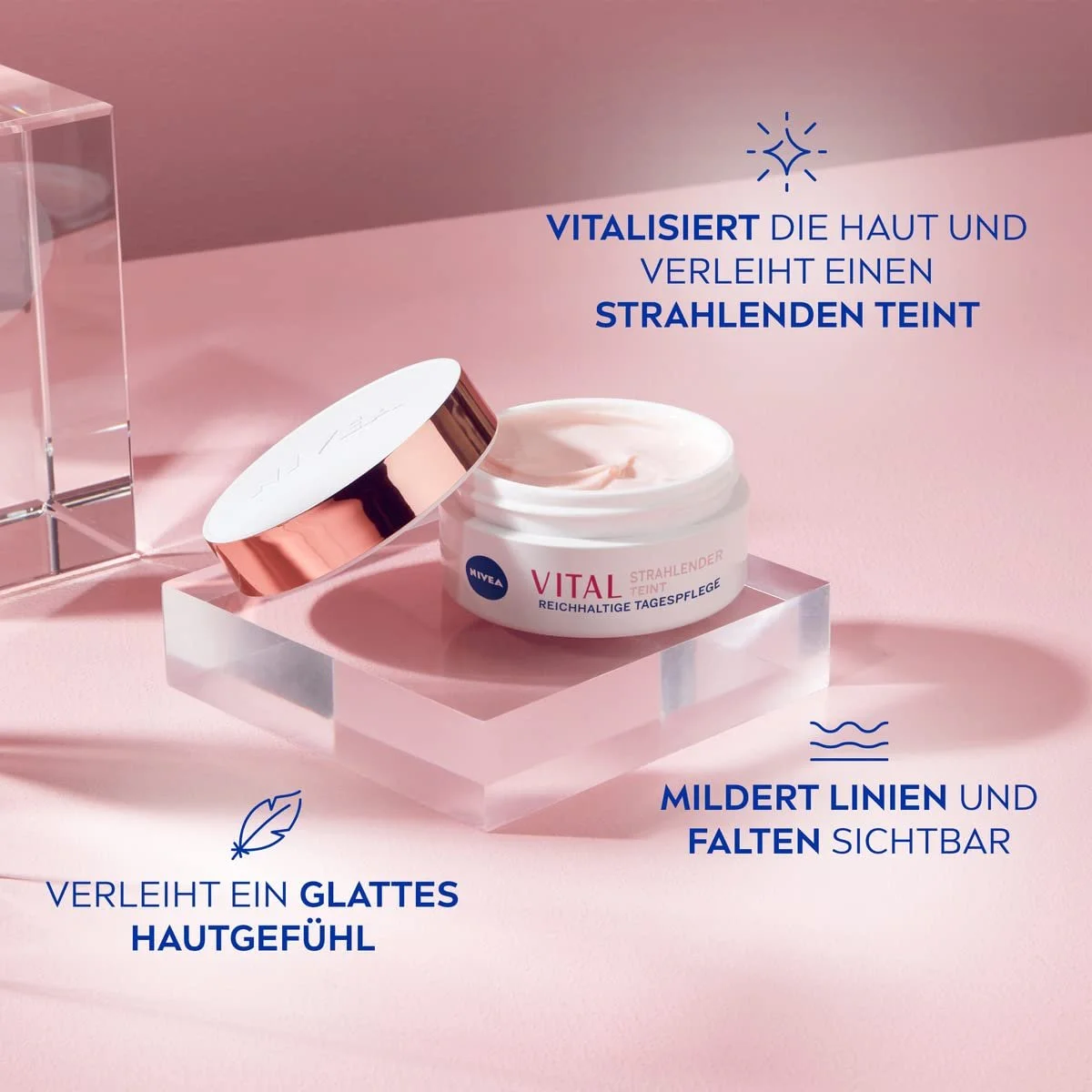 Денний крем NIVEA Vital Radiant Complexion живильний для зрілої шкіри з олією пелюсток троянди та кальцієм 50 ml, фото №2