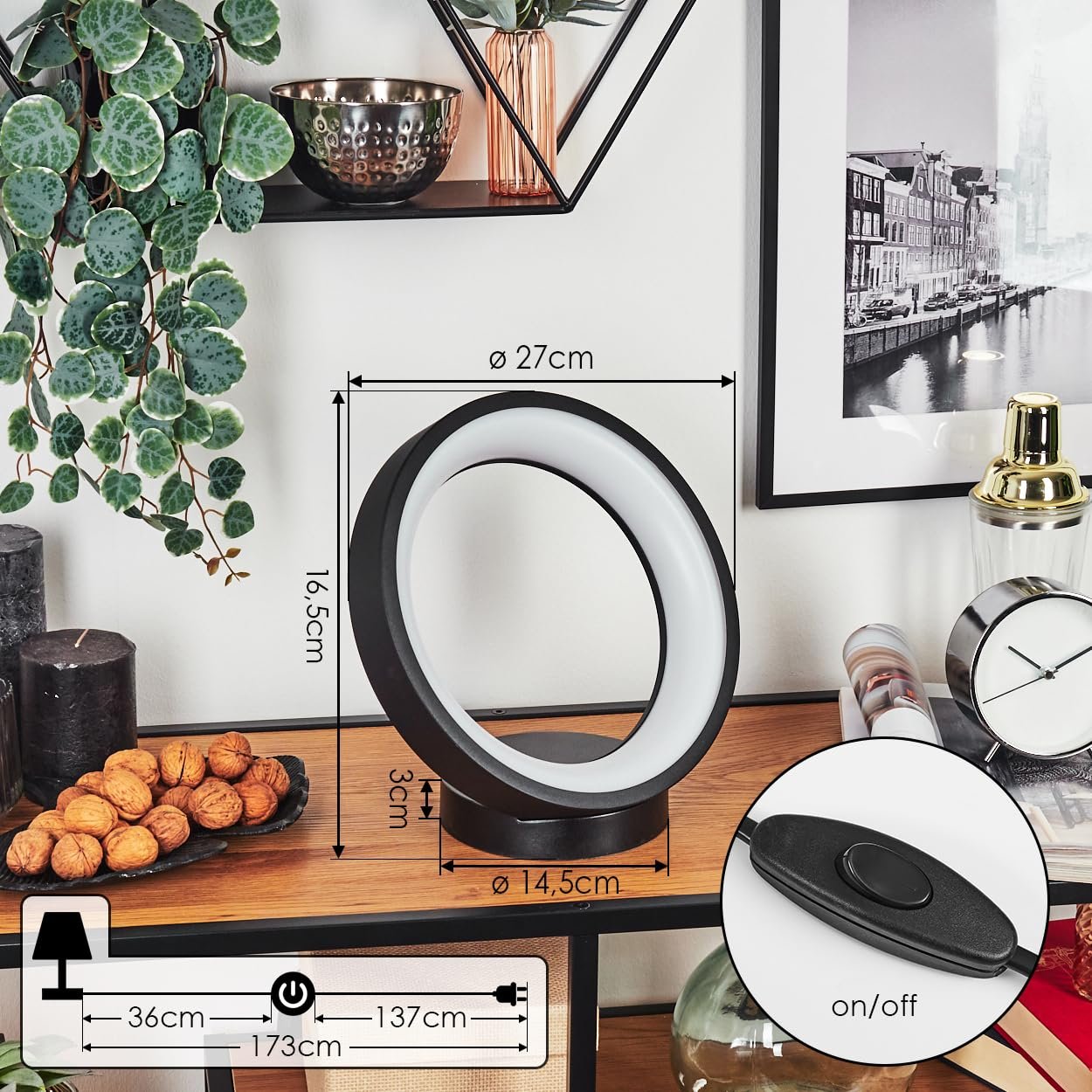 Світлодіодна настільна лампа HOFSTEIN Delor Smart Home RGB CCT метал/пластик Чорна/Біла, фото №5