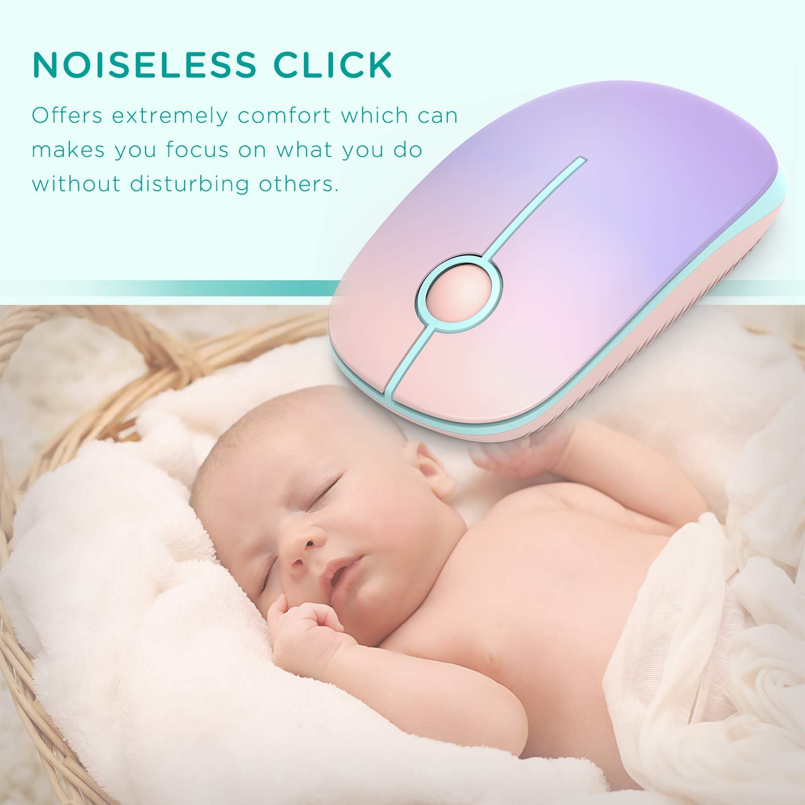 Мышь беспроводная Seenda 1600 DPI розовая и фиолетовая, фото №2