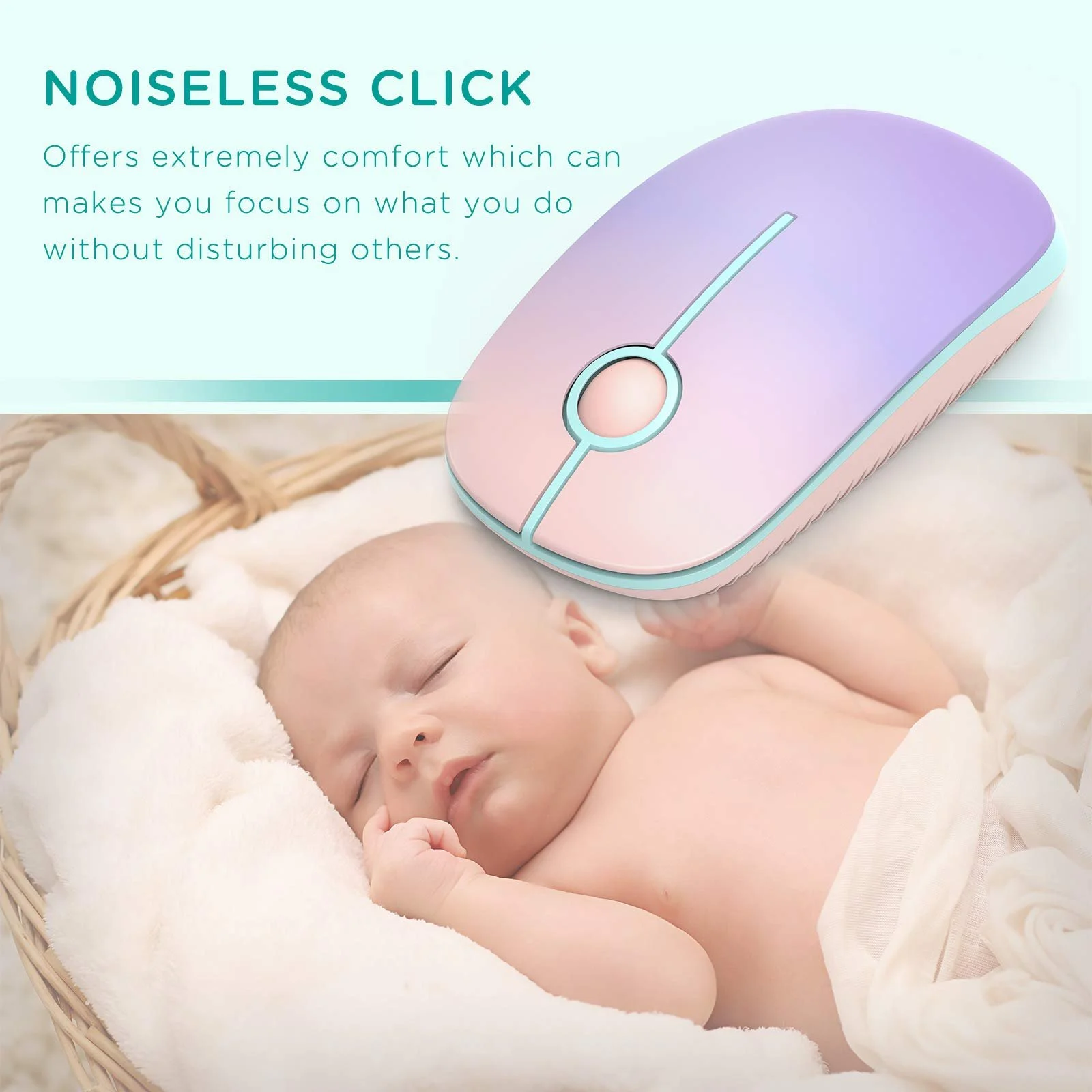 Мышь беспроводная Seenda 1600 DPI розовая и фиолетовая, фото №2