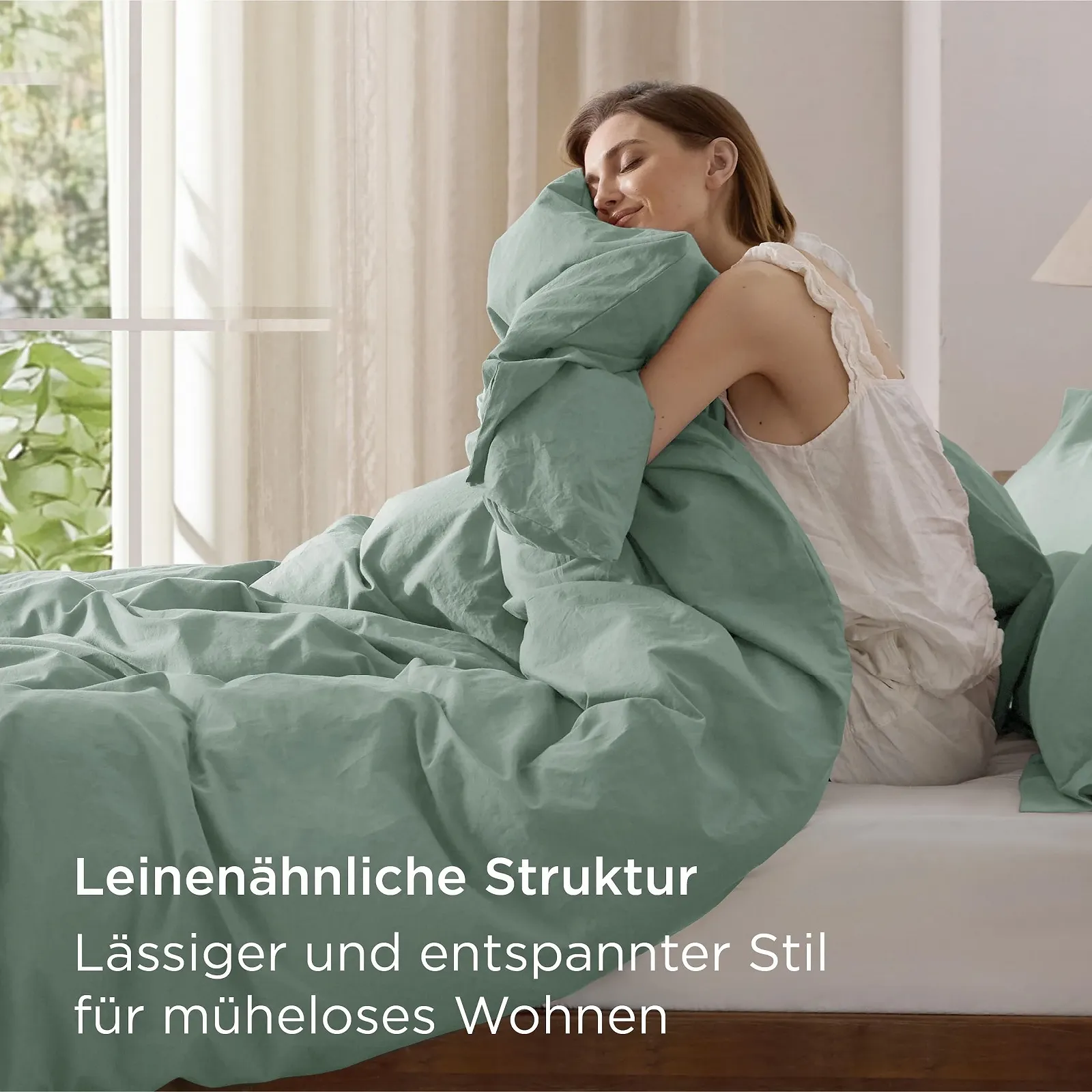 Постельное белье BEDSURE 135 x 200 см, хлопок, 4 предмета, шалфейно-зеленый, фото №4