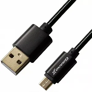 Кабель Grand-X USB-microUSB 2.1A, 1м CU защита метал оплетка Black (MM-01B), упаковка гифтбокс с окном - Фото 1