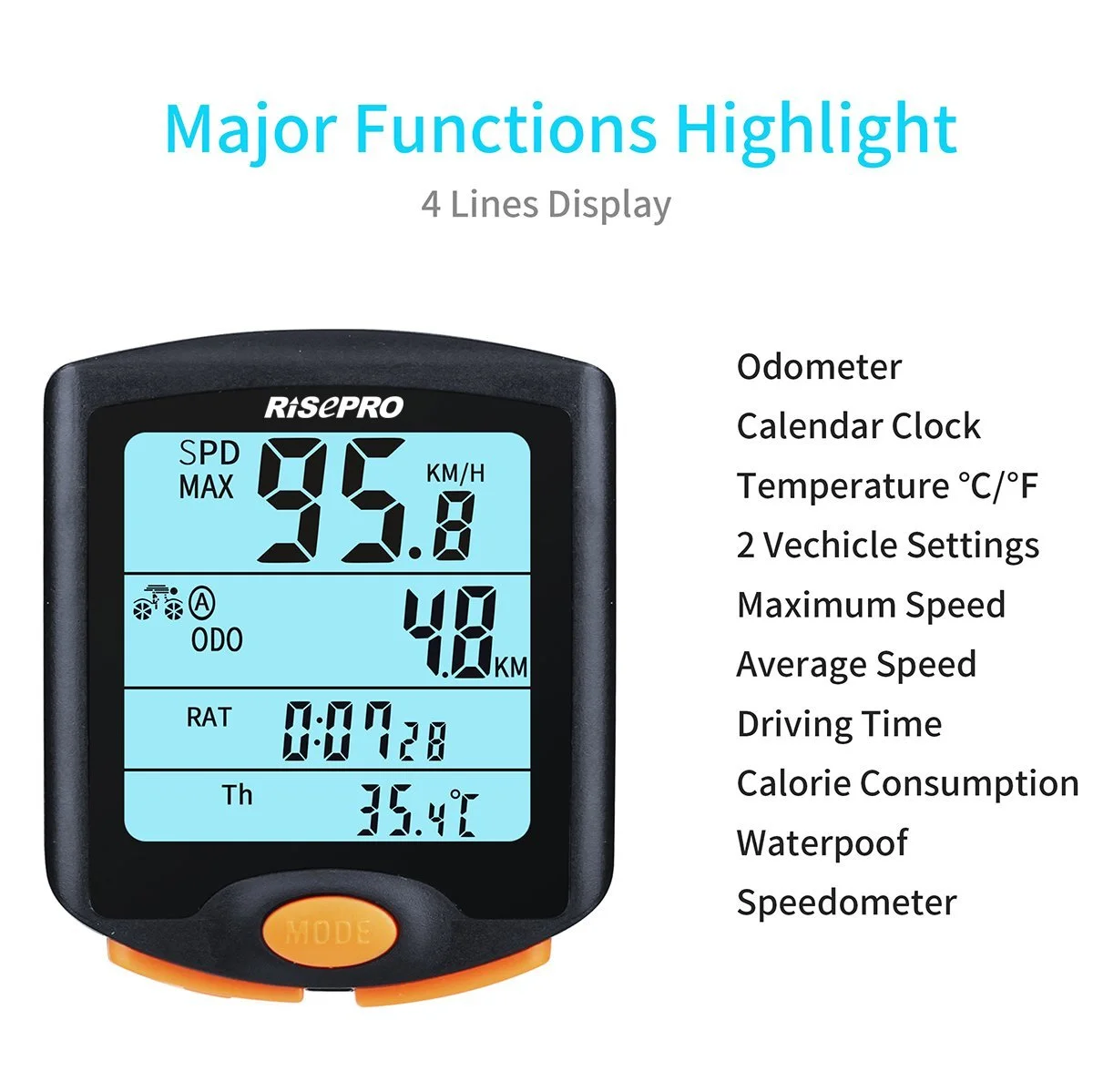 Велокомп'ютер Risepro Wireless Backlit LCD Multifunction Waterproof, фото №3