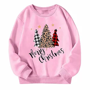 Рождественский свитер для девочки, без капюшона, с круглым вырезом, с длинными рукавами, Рождество, Рождественский олень, Санта Клаус synthetic.ua - Фото 1