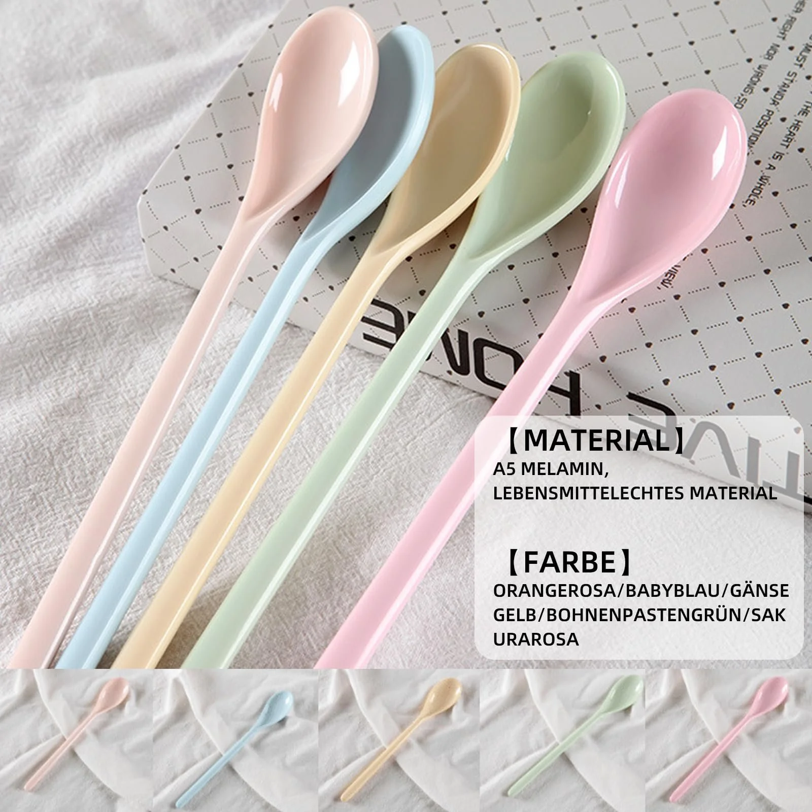 Набір пластикових ложок (5 шт.), дитяча ложка із захистом від падіння, довга, фото №3