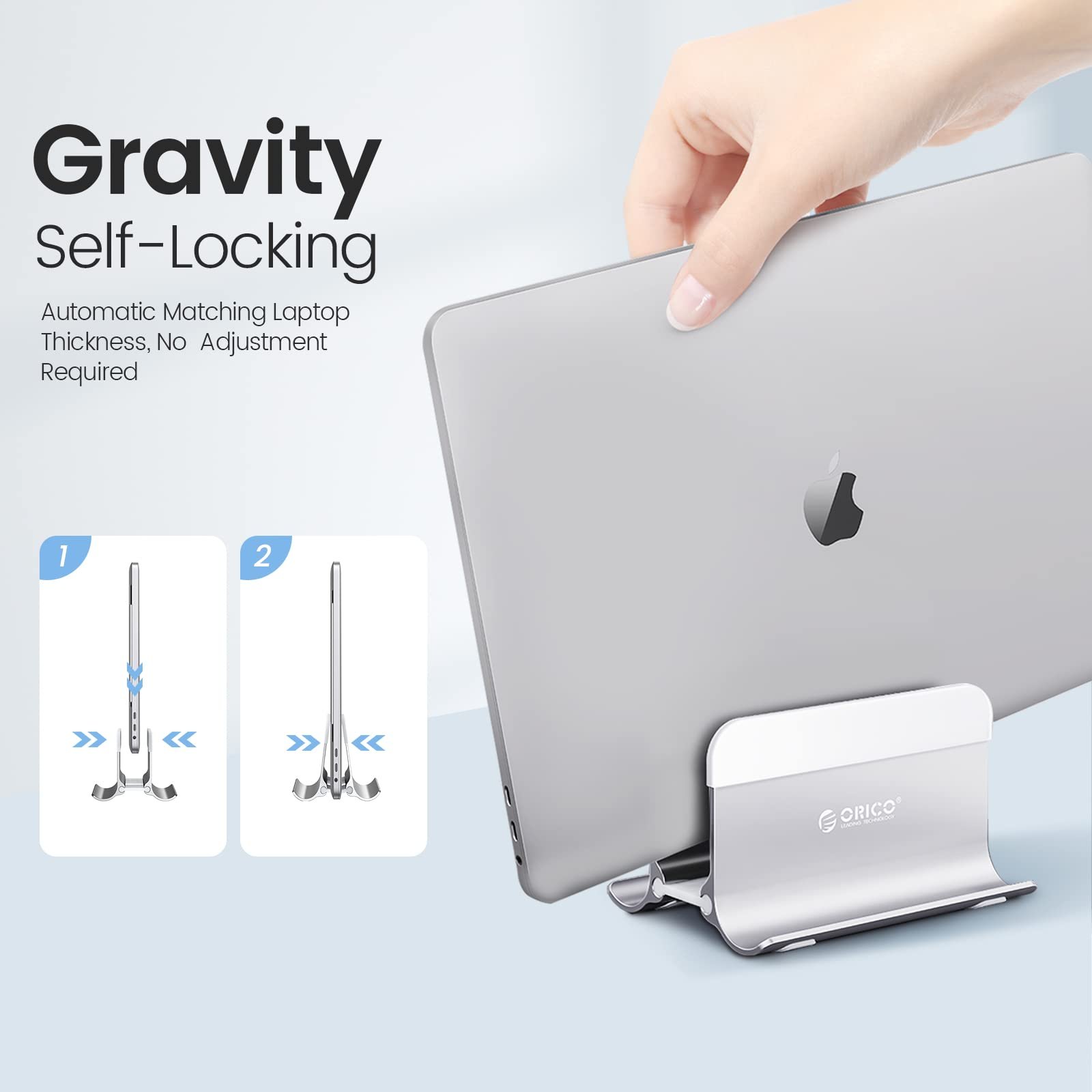 Вертикальная Подставка ORICO, Регулируемый Держатель для Ноутбука, Алюминиевая Подставка для Ноутбука, Экономия Места для MacBook/Surface/Dell/Игровых Ноутбуков Серебристый, фото №2