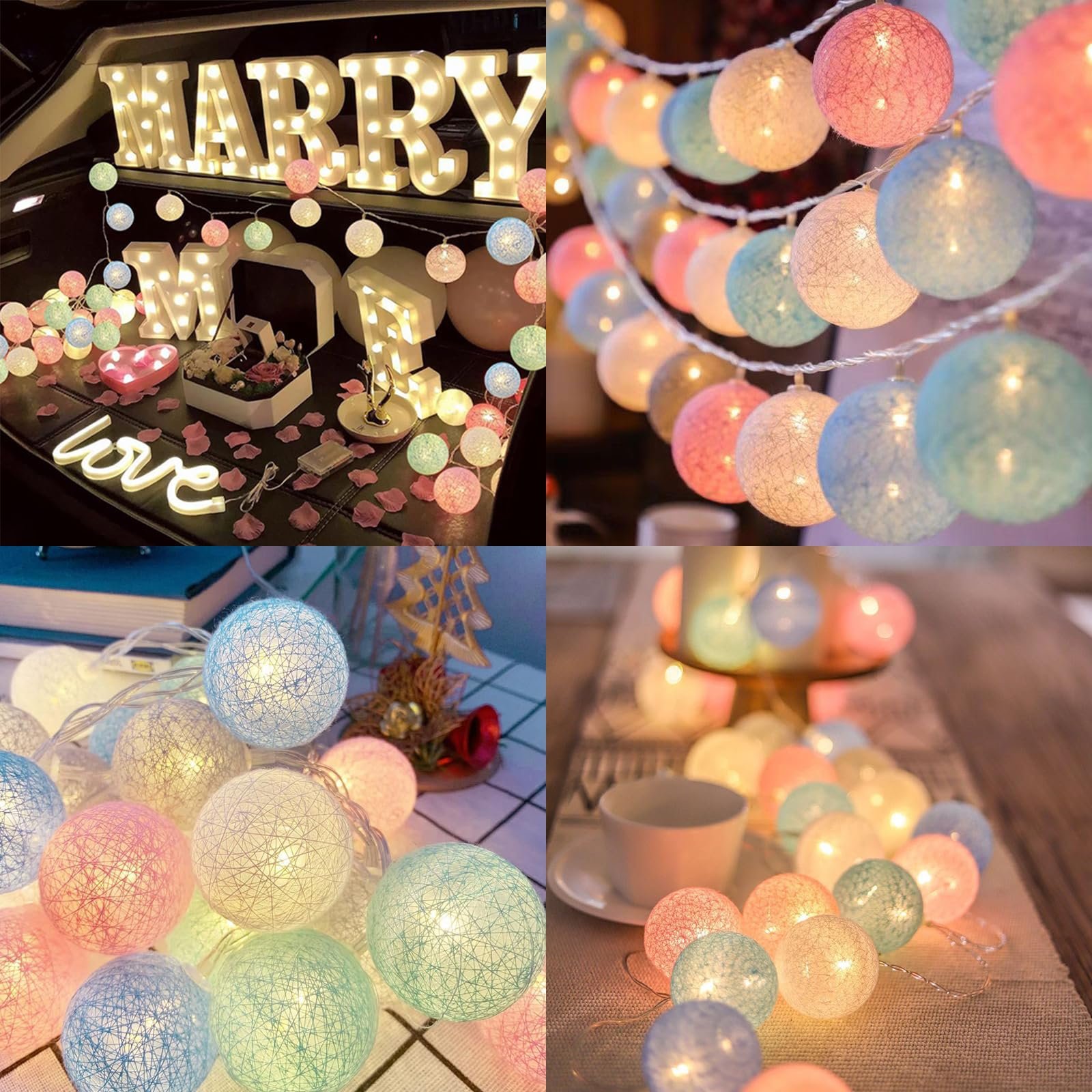 LED Гірлянда ENLACE Кульки з бавовни 3 м 20 LED Кульок з бавовни на батарейках Macaron, фото №7