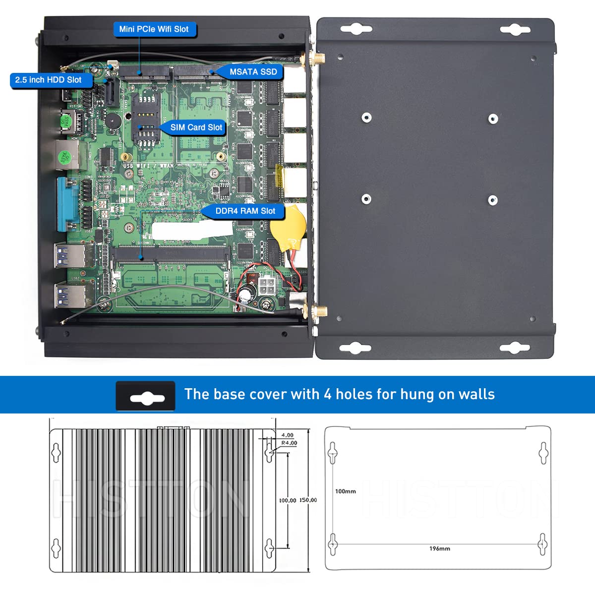 Mini ПК HISTTON Firewall Router RS232 COM/HD-MI 6 NIC 2.5GbE Core i3-8140U 8GB DDR4 128GB SSD, фото №4