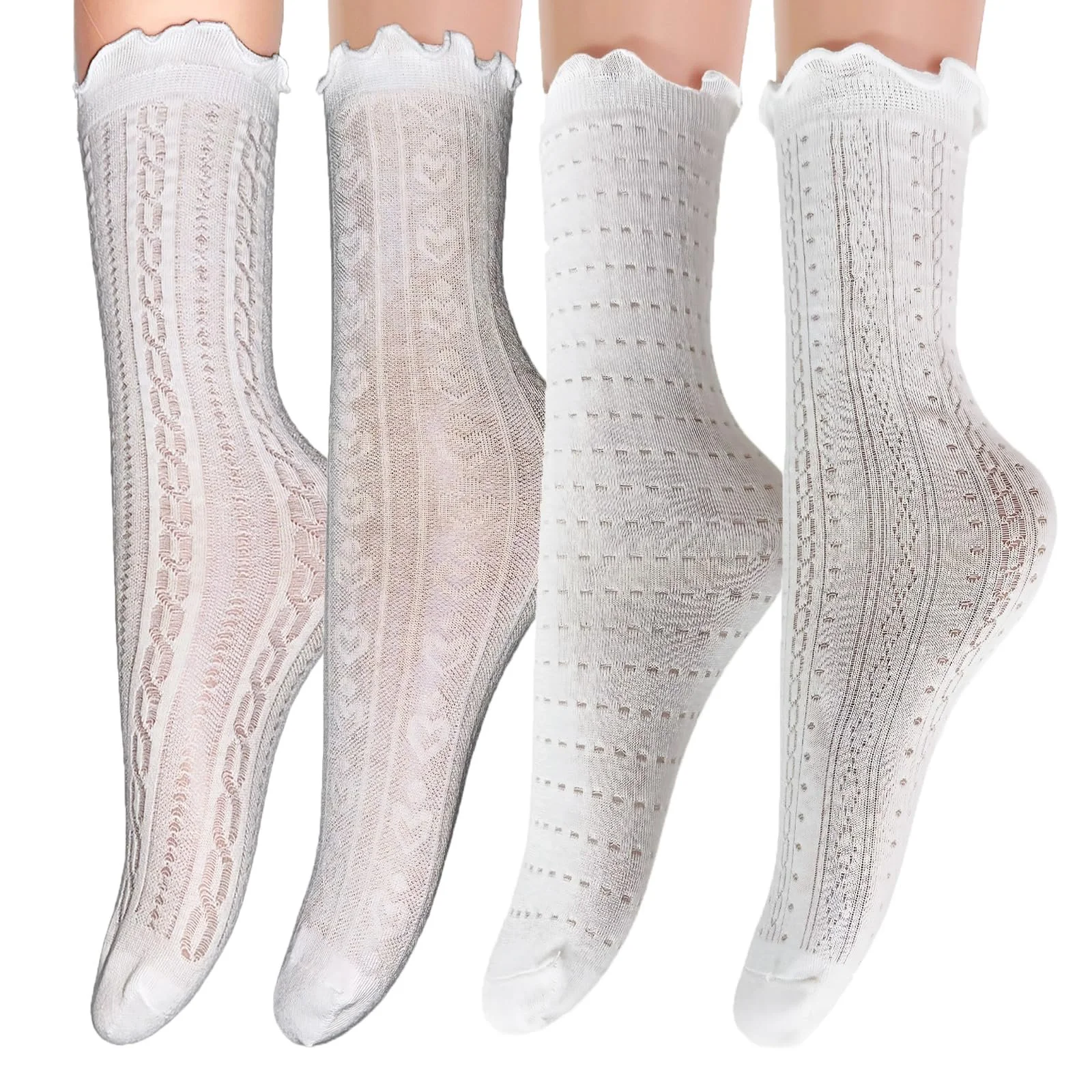 Набір шкарпеток жіночих бавовняних з рюшами та мереживом, фото №1