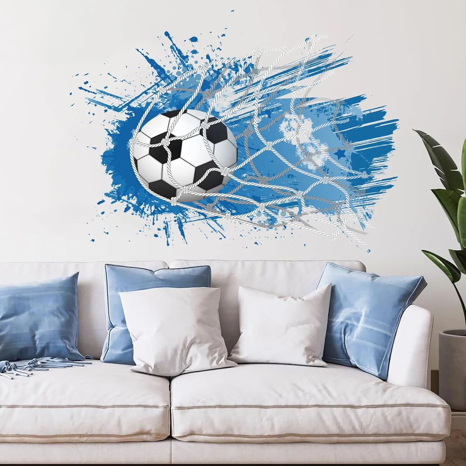 3D-наклейка на стену ANHUIB Футбольный мяч Прорыв Синяя, фото №5