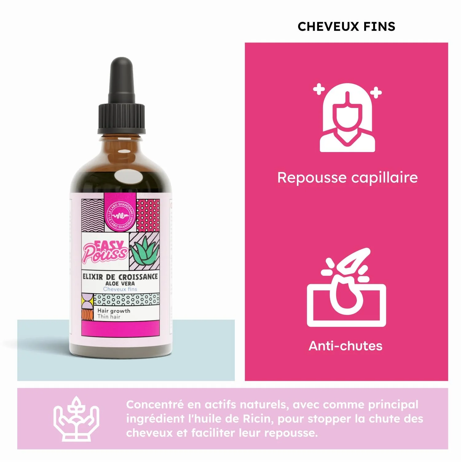 Еліксир Shandrani Easy Pouss Paris для росту волосся, зміцнює коріння для здорового волосся, підходить для густого, кучерявого волосся, 100 мл, фото №3