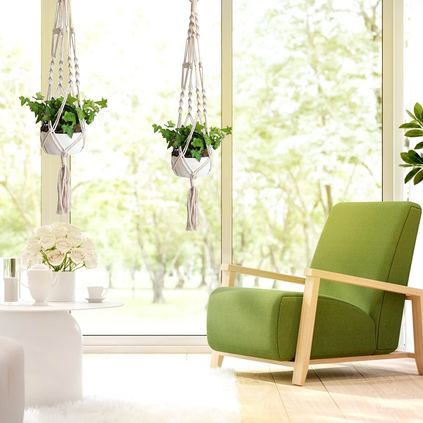 Підвіс для рослин макраме Набір 2 шт. Бавовняна мотузка 104 см для стелі та стін, фото №6 Підвіс для рослин макраме Набір 2 шт. Бавовняна мотузка 104 см для стелі та стін, фото №6