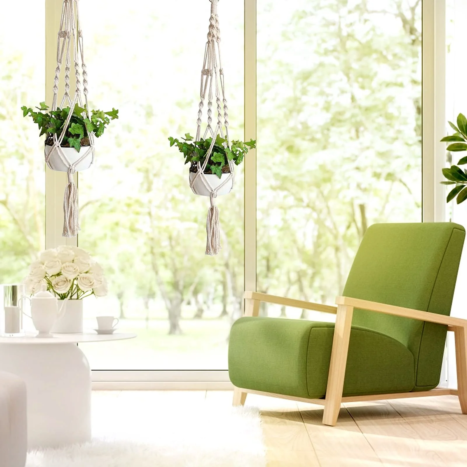 Підвіс для рослин макраме Набір 2 шт. Бавовняна мотузка 104 см для стелі та стін, фото №6