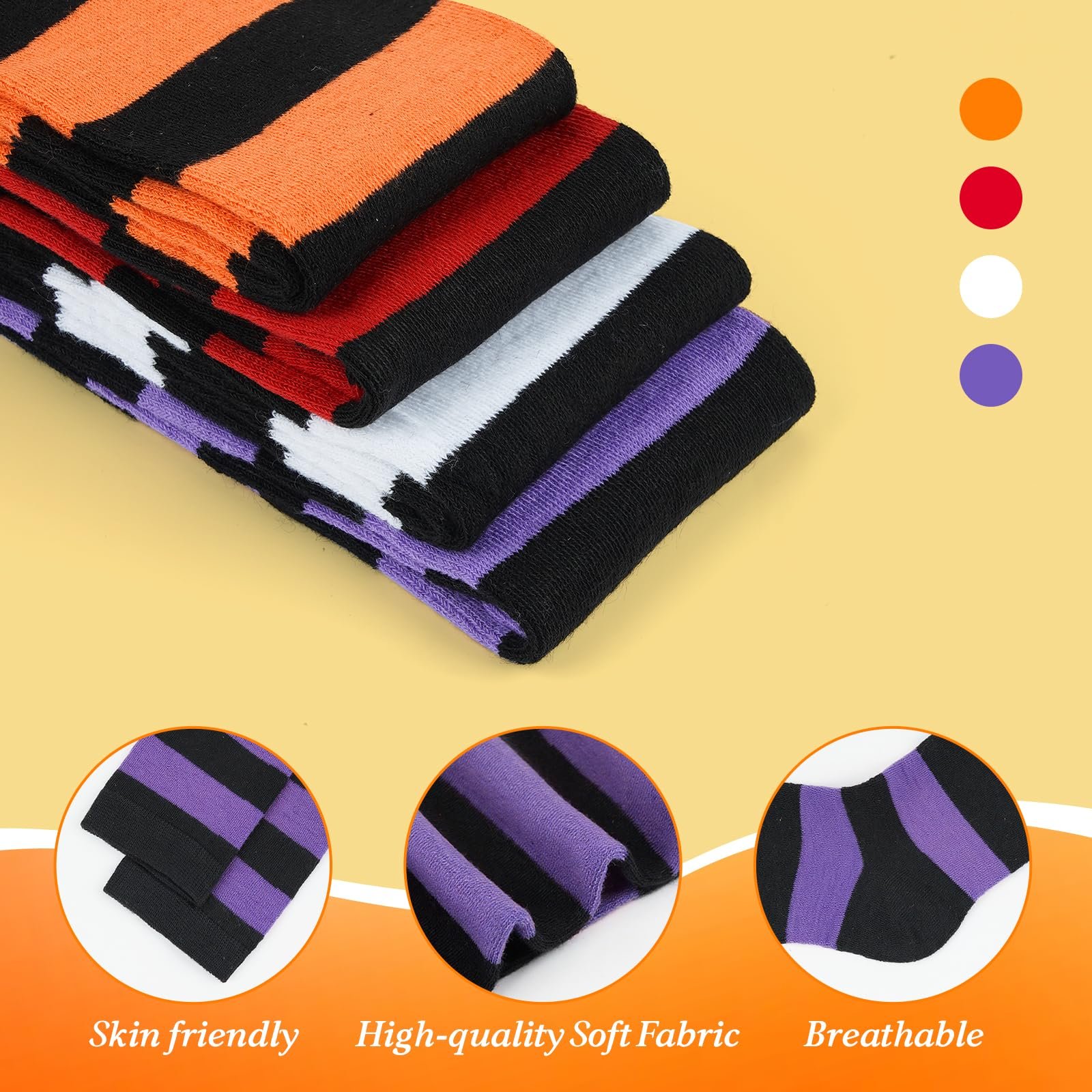 4 пары женских полосатых чулок выше колена, полосатые высокие носки для девочек, карнавальная тематическая вечеринка, костюм для вечеринки на Хэллоуин, фото №5