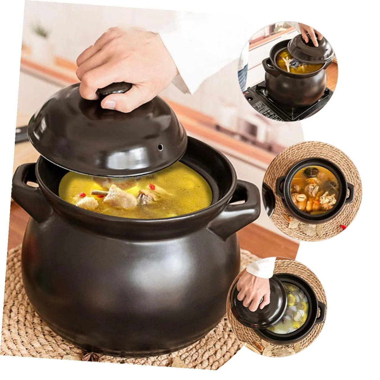 Кастрюля-жаровня GALPADA для риса с крышкой черная, фото №6