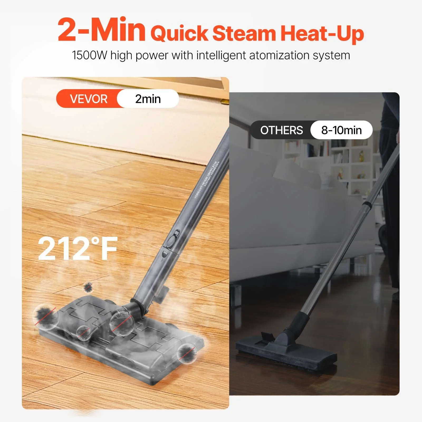 Пароочисник VEVOR Багатоцільовий з 23 аксесуарами, подовженим шнуром живлення 1,5 м, баком 2,5 л та портативною ручкою для швів, плитки, підлоги, приладів, дому, автомобіля, фото №3