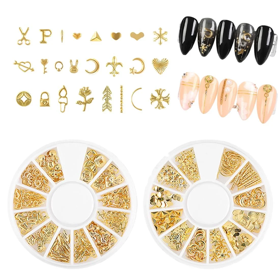 Набор для ногтей Золотой крест, Y2K 3D Хром, Звезда, Роза и Луна Золотой, 2 шт, фото №1