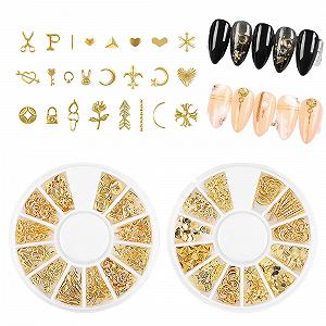 Набір для нігтів Золотий хрест, Y2K 3D Хром, Зірка, Троянда та Місяць Золотий - Фото 1